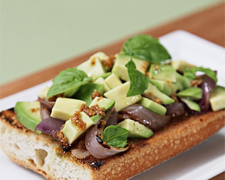 Avocado and Grilled Onion Tartines with Roasted Coriander-Lime Vinaigrette
