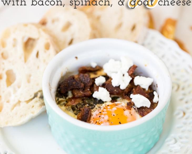 Baked Eggs with Bacon, Spinach, & Goat Cheese