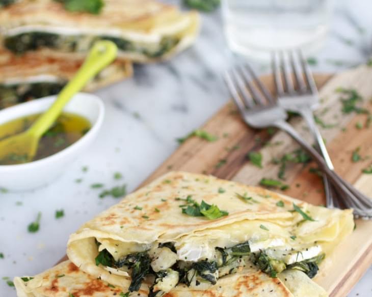 Spinach Artichoke and Brie Crepes with Sweet Honey Sauce