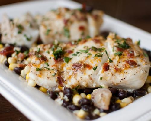 Foil-Baked Fish with Black Beans and Corn