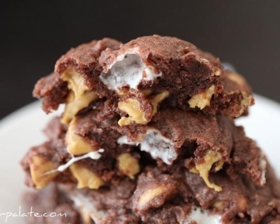 Chocolate, Peanut Butter and Marshmallow Pudding Cookies