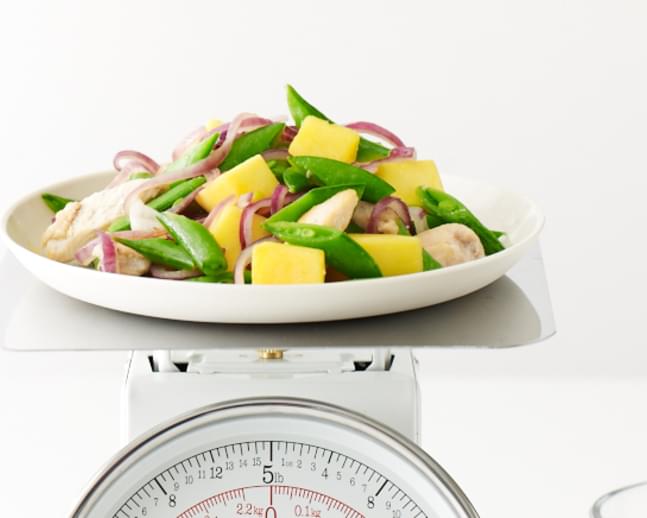 Stir-Fried Chicken with Mango, Sugar Snap Peas and Jalapeño