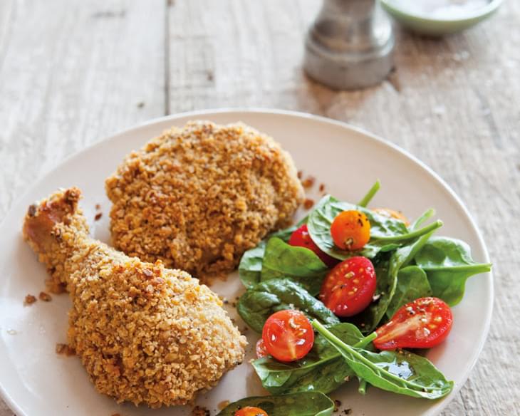 Oven "Fried" Chicken with Baby Spinach Salad