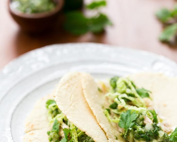 Soft Chicken Tacos with Cilantro Chimichurri and Homemade Corn Tortillas