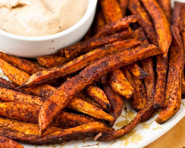 Baked Sweet Potato Fries with Chipotle Ranch Dressing