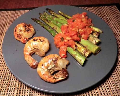 Chinese Chilled Soy-Roasted Asparagus & Shrimp w/ Warm Tomato Sauce