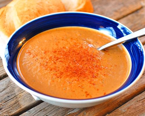 Curry Roasted Red Pepper and Eggplant Soup
