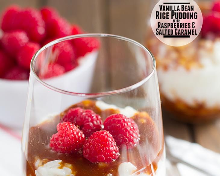 Vanilla Bean Rice Pudding with Raspberries and Salted Caramel