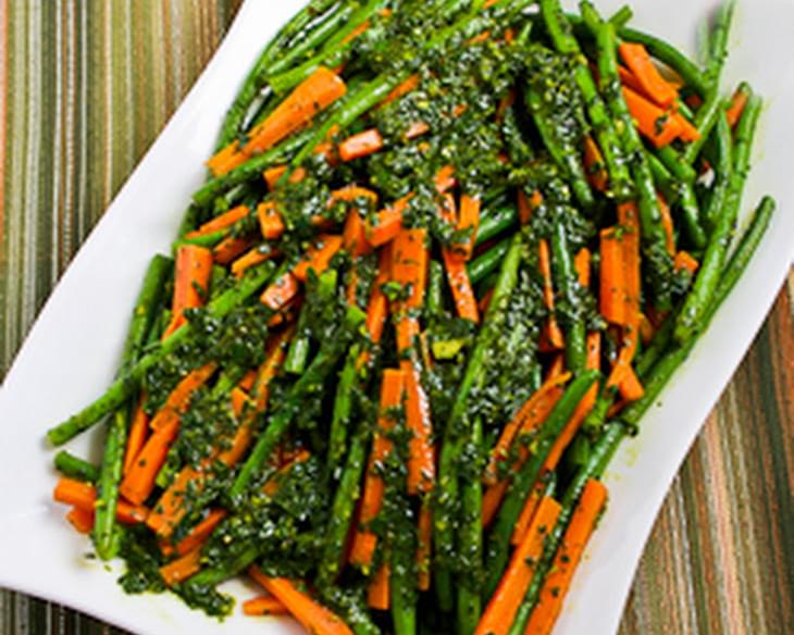 Steamed Green Beans and Carrots with Charmoula Sauce