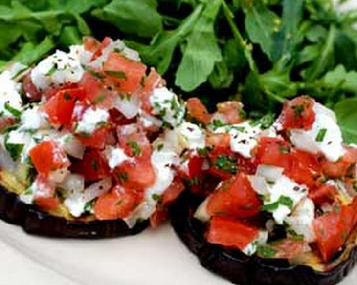 Gluten Free Grilled Eggplant with Tomato Goat Cheese Relish