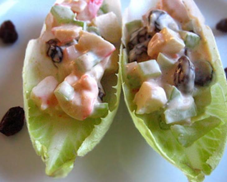 French Endive with Celery Mayonnaise, Artificial Crab Meat, and Raisins