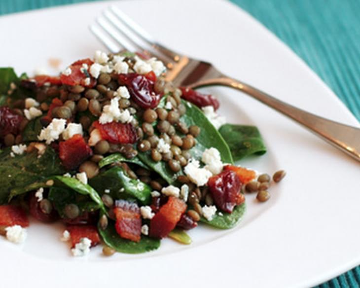 Spinach and Lentil Salad with Blue Cheese and Tart Cherry Vinaigrette