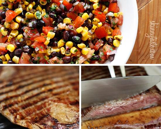 Grilled Flank Steak with Black Beans Corn and Tomatoes