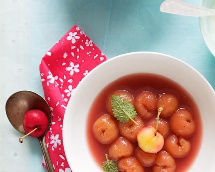 Rainier Cherry Soup With Ginger, Vanilla, Lime And Raspberries