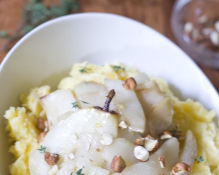Mashed Rutabaga with Ginger-Roasted Pears and Hazelnuts