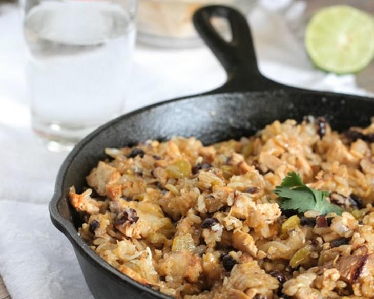 Chicken and Black Bean Green Chili Rice Skillet