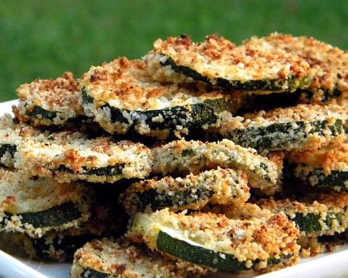 Oven Fried Zucchini Chips with Basil Dipping Sauce