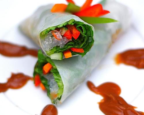 Vegetable Spring Rolls with Peanut Dipping Sauce