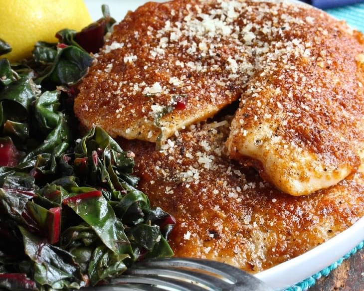 Smoked Paprika-Parmesan Fish with Sauteed Greens