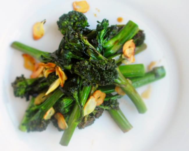 Broccolini With Slivered Garlic, Soy Sauce, And White Wine