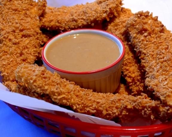 Healthier Crispy Chicken Fingers with Honey-Mustard Sauce