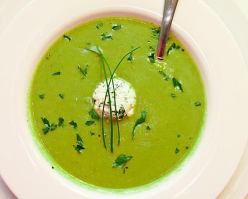 Asparagus Soup with Herbed Goat Cheese