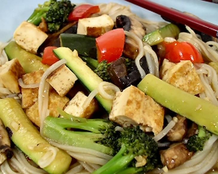 Hurry-up Hoisin Tofu and Vegetables with Rice Noodles