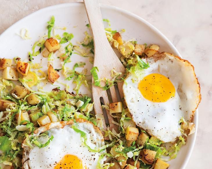 Brussels Sprouts & Potato Hash with Fried Eggs