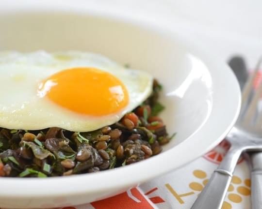 Braised Lentils and Chard Topped with an Egg