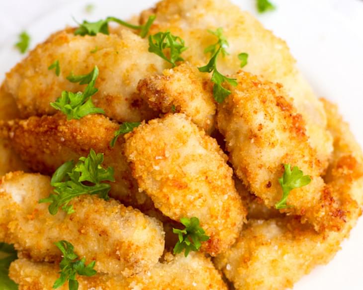 Parmesan Chicken Fingers with Garlic Cheese Sauce