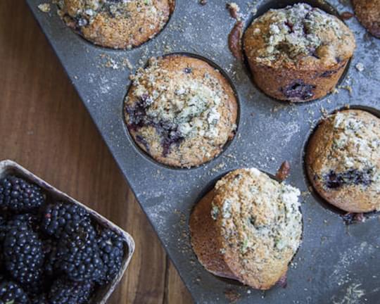 Blackberry Muffin Recipe made with Whole Wheat, Honey and Fresh Mint