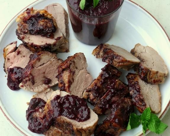 Pork Tenderloin with Blueberry-Bacon Barbecue Sauce
