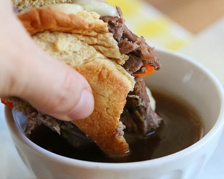 Slow Cooker French Dip Sandwiches with Caramelized Onions
