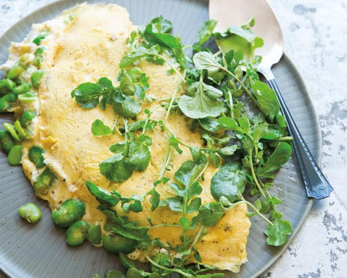 Fava Bean & Ricotta Omelet with Spring Greens