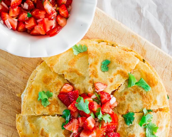 Caramelized Pineapple Chicken Quesadillas with Strawberry Salsa