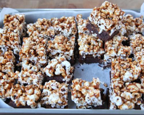 Spicy Caramel Popcorn Mexican Chocolate Brownies