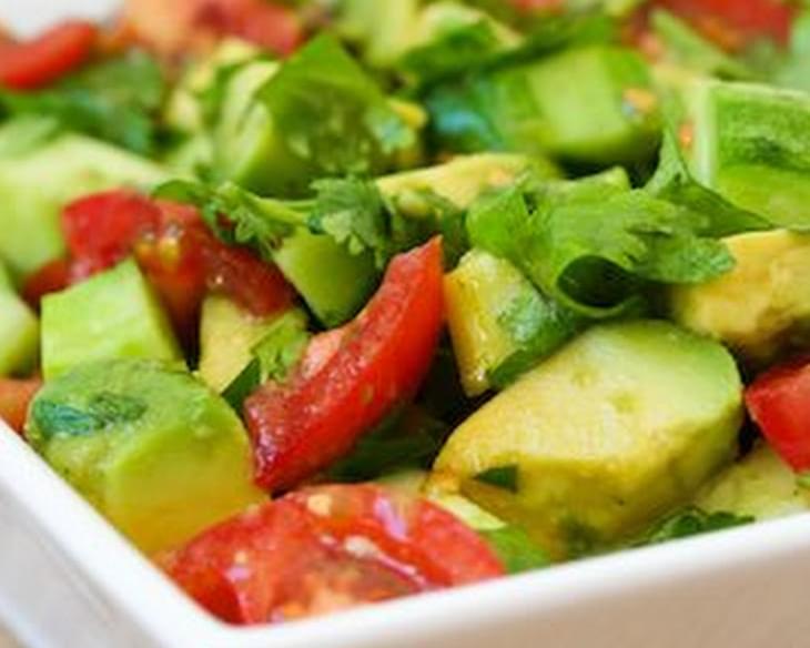 Vegan Tomato Salad with Cucumber, Avocado, Cilantro, and Lime