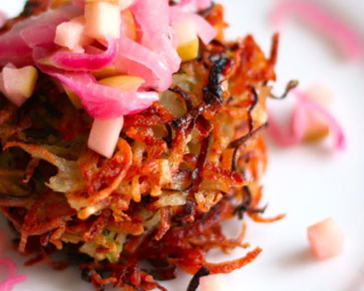 Potato Leek Pancakes with Red Onion-Apple Compote
