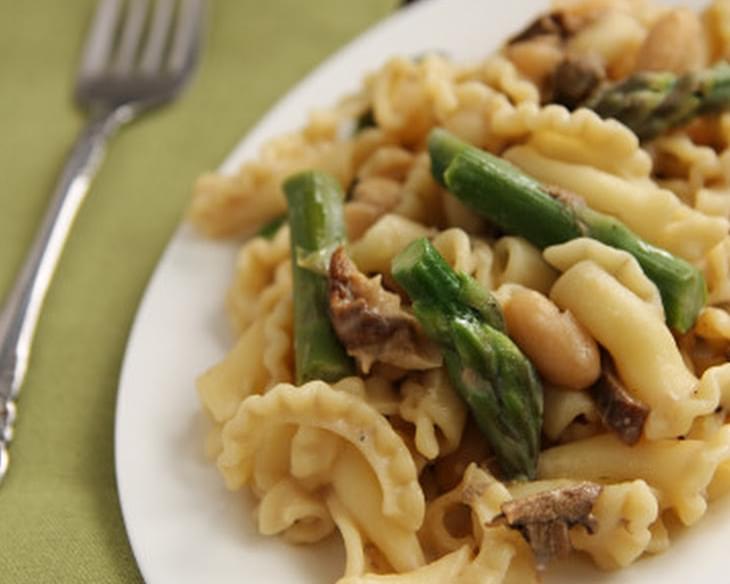 Pasta with Asparagus, Cannellini Beans, and Porcini Cream