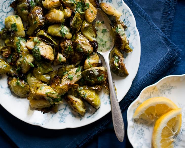 Roasted Brussels Sprouts Recipe with Lemon Mustard Parsley Dressing