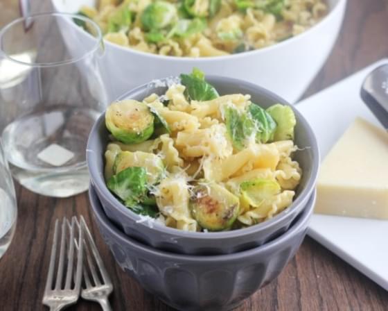 Campanelle with Pan-Roasted Garlic Brussels Sprouts & Pine Nuts