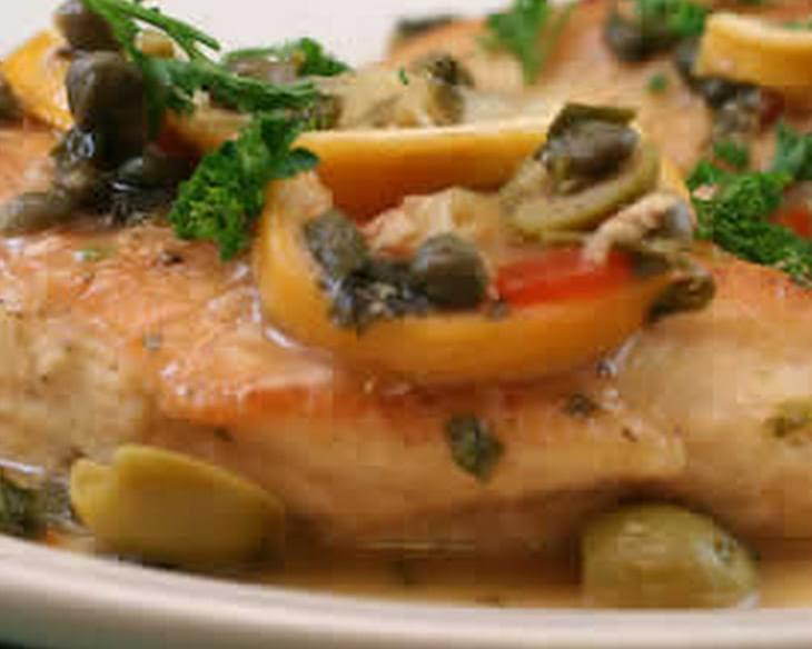 Chicken with Roasted Lemons, Green Olives, and Capers