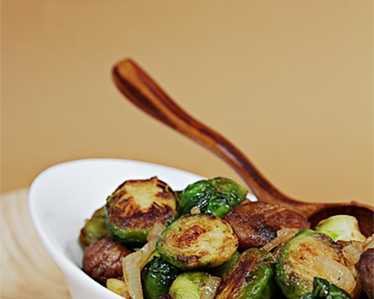 Maple-Glazed Pan-Roasted Brussels Sprouts with Chestnuts