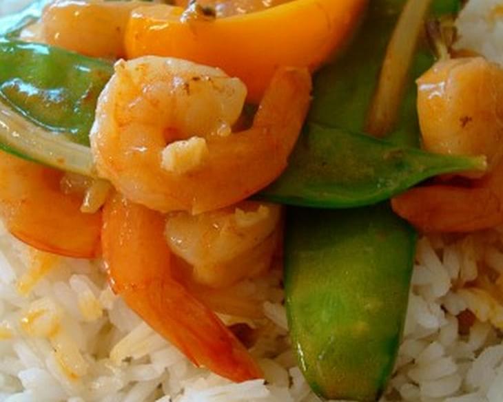 Shrimp Stir Fry with Snow Peas and Coconut Curry Sauce
