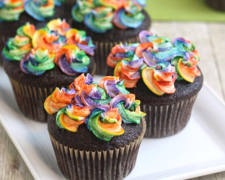 Chocolate Cupcakes with Rainbow Buttercream