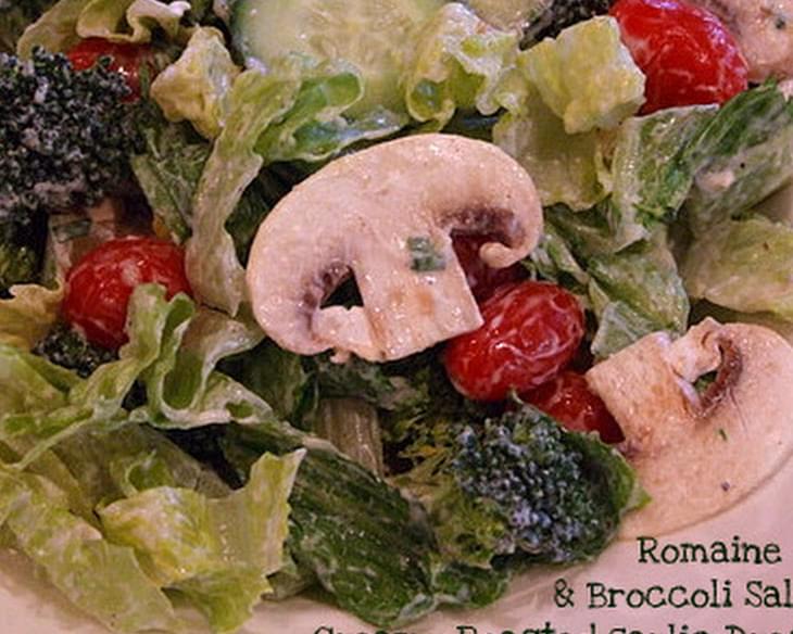 Romaine and Broccoli Salad with Creamy Roasted Garlic Dressing