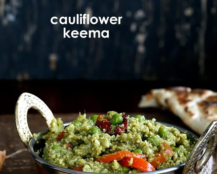 Gobi Mutter Keema - Minced Cauliflower and Peas in Cilantro Onion curry. Vegan Glutenfree