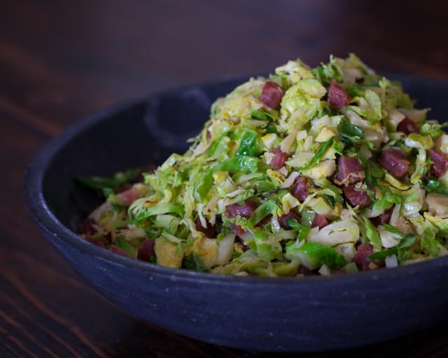 Brussels Sprouts with Chinese Sausage