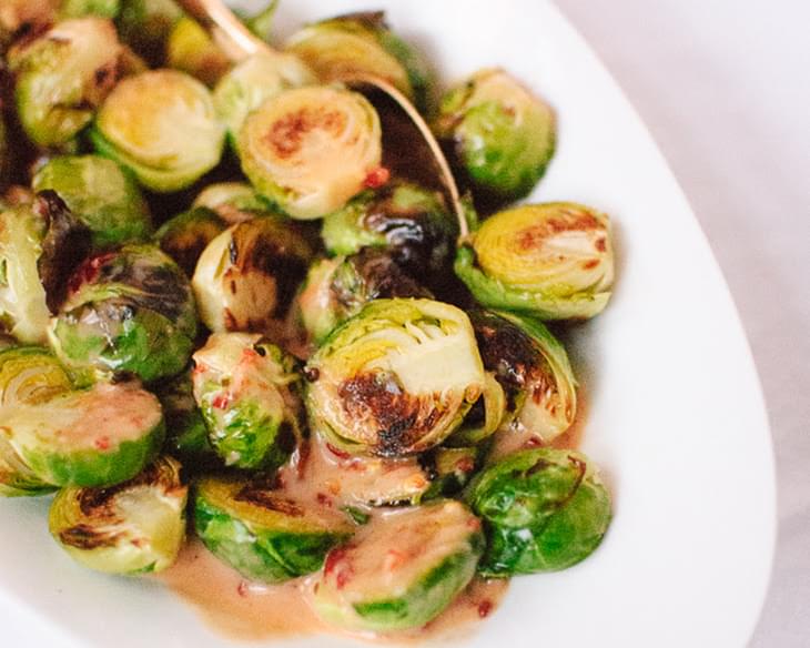 Quick Roasted Brussels Sprouts with Coconut Ginger Sauce
