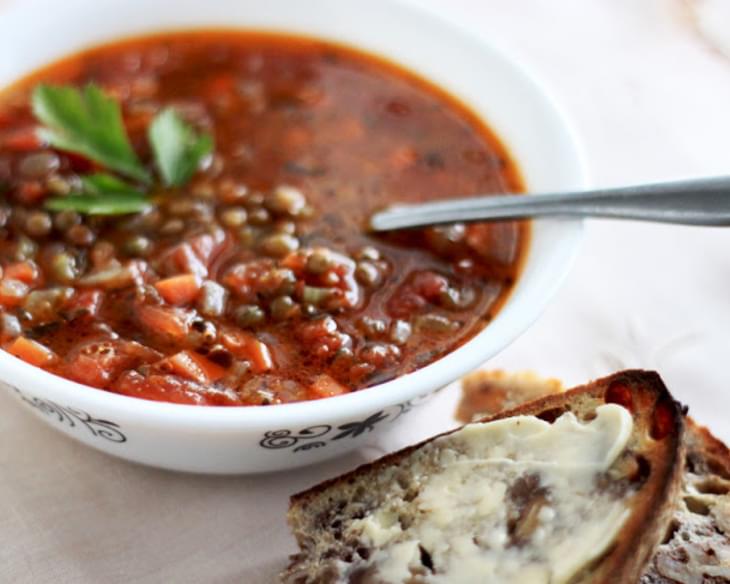 French Lentil Soup With Tomatoes, Tarragon And Garlic